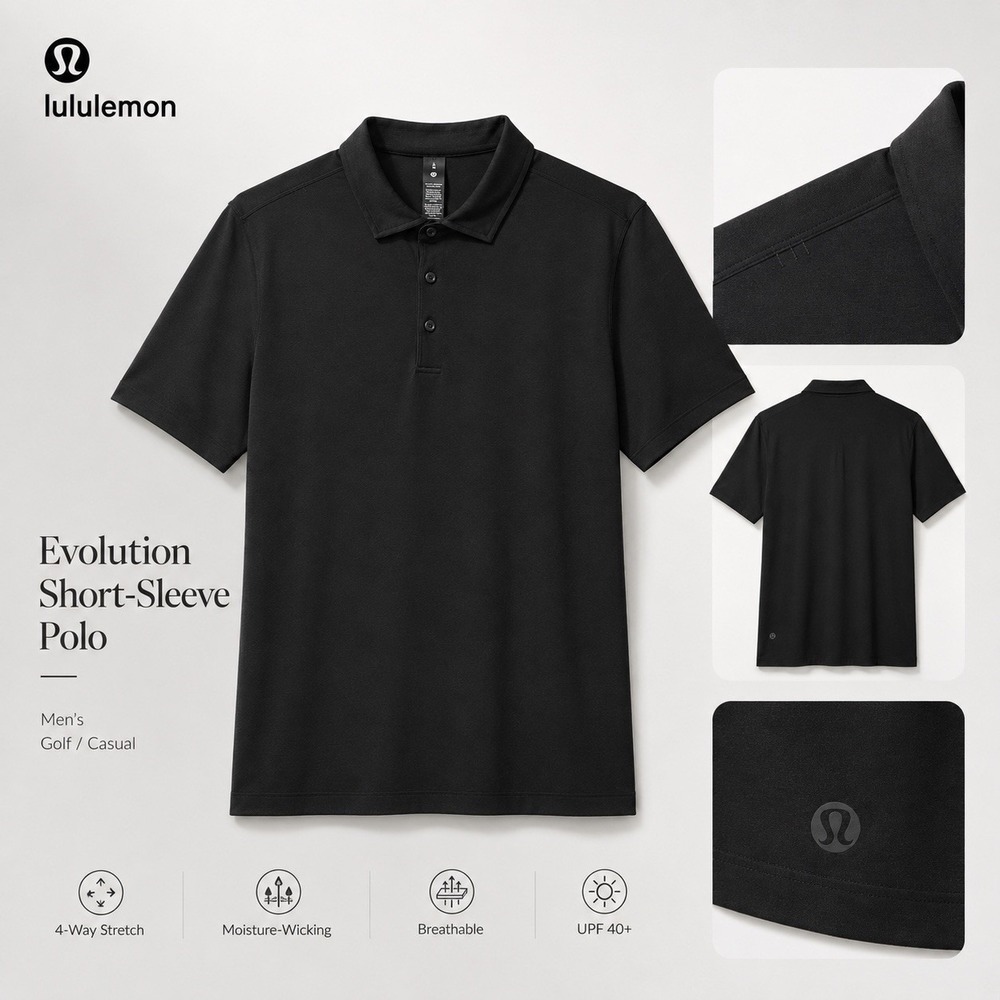Lululemon Evolution Short Sleeve Polo Shirt Men's L Black Golf Stretch LM3ENOS